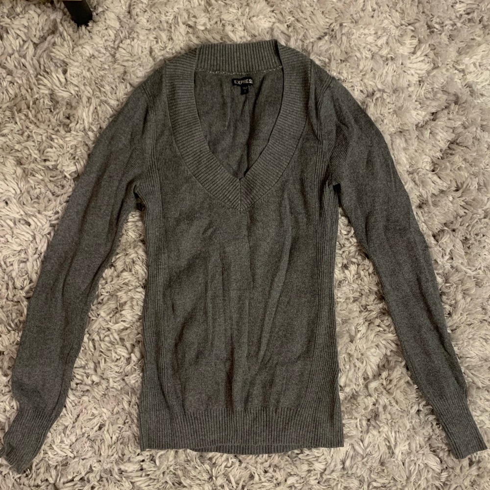 Express Gray V-Neck Sweater